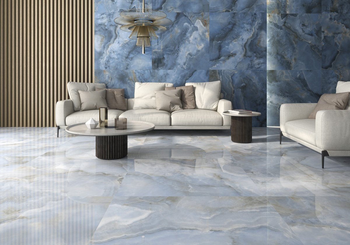 Osaka Blue Super Polished Porcelain Onyx Tile 600x1200mm
