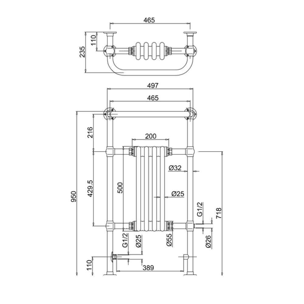 Burlington Bloomsbury Traditional Towel Radiator - 950x497mm