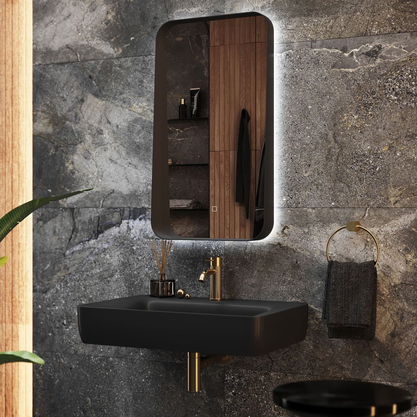 Maine Black Rectangular Backlit LED Mirror 500x900mm