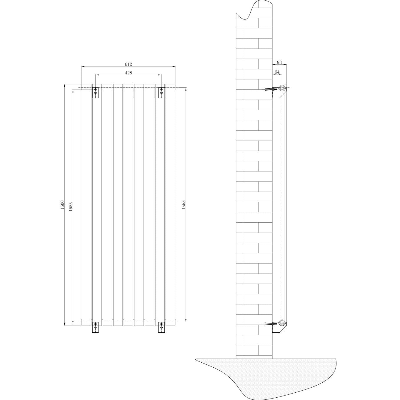 Perth Grey Single Vertical Flat Panel Radiator 1600x610mm