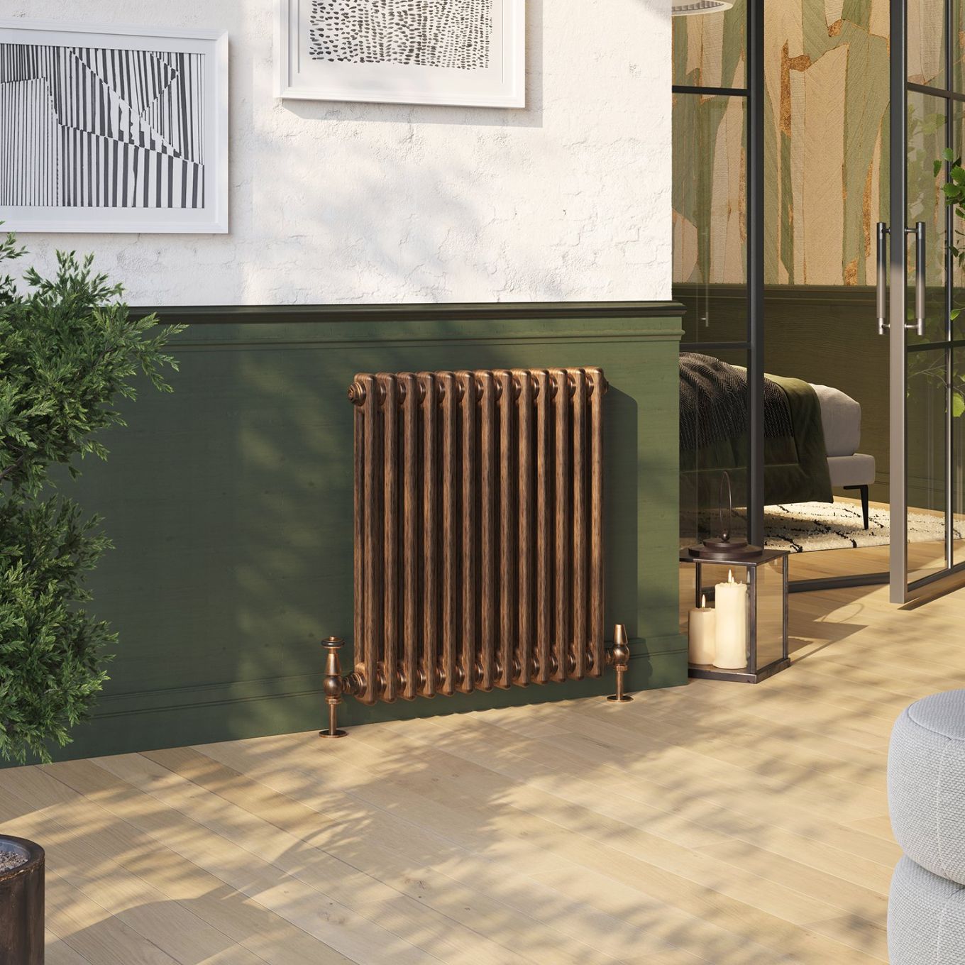 Clement Antique Copper Double Horizontal Column Radiator 600x605mm