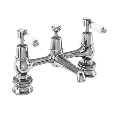 Kensington Regent 2 Tap Hole Bridge Basin Mixer with Plug & Chain Waste & Swivel Spout