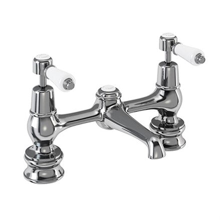 Kensington Regent 2 Tap Hole Bridge Basin Mixer with Plug & Chain Waste & Swivel Spout