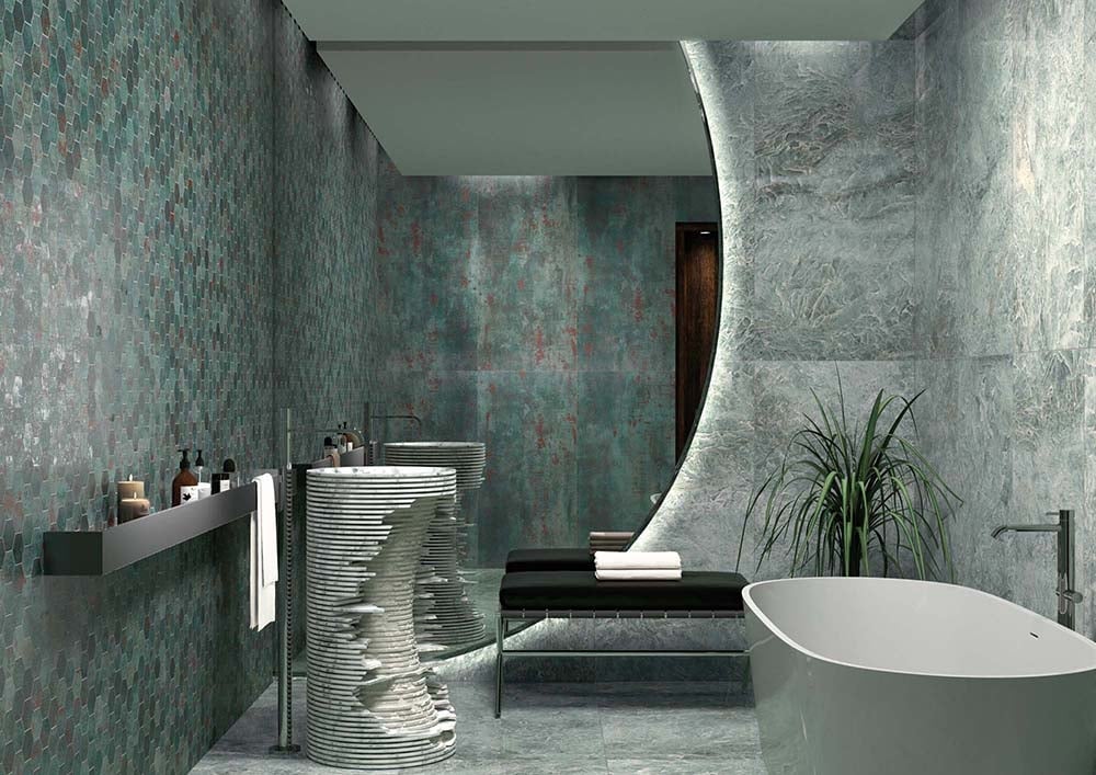 Metallon Seagreen Semi-Polished Metallic Porcelain Tile 600x600mm