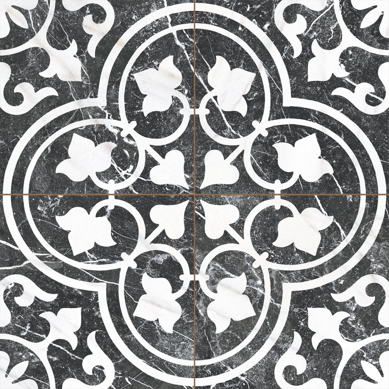 Motril Black Ornate Reverse Matt Porcelain Tile 452x452mm