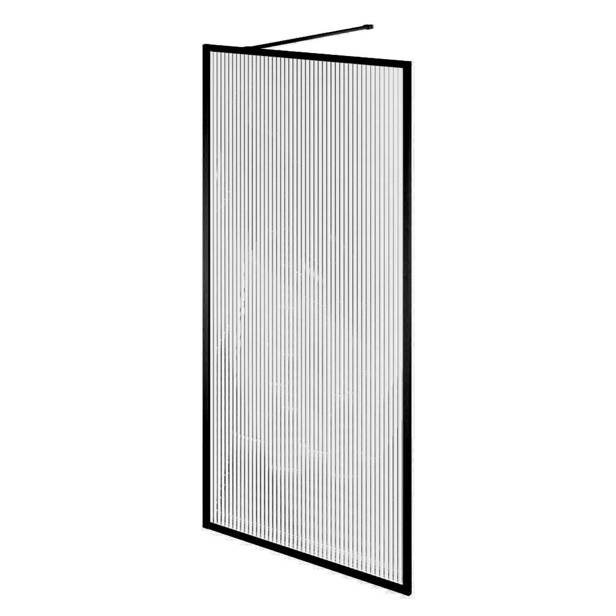 Amien Matt Black Framed Fluted Glass Shower Screen 880mm