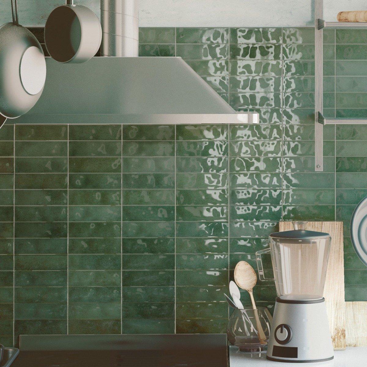 Napoli Verde Gloss Porcelain Brick Tile 200x65mm