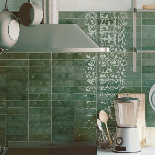 Napoli Verde Gloss Porcelain Brick Tile 200x65mm