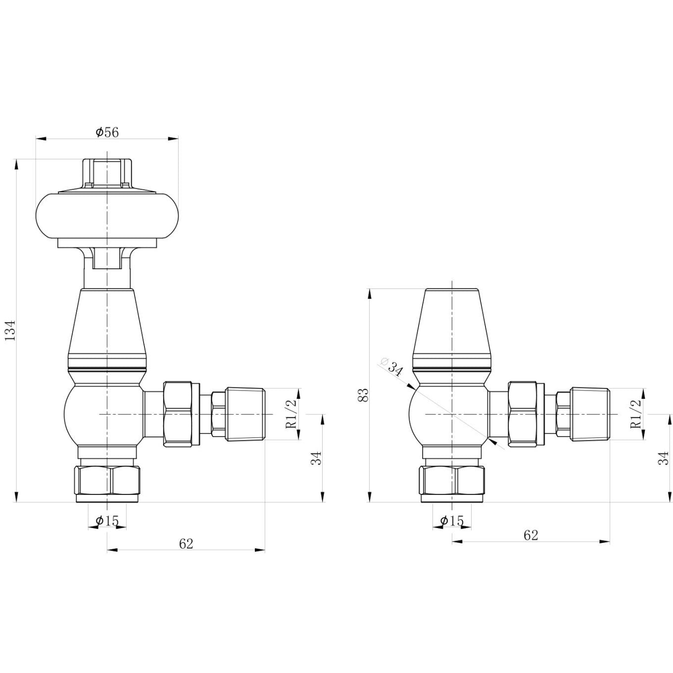 Satin Nickel Wooden Head Angled Pair of Radiator Valves