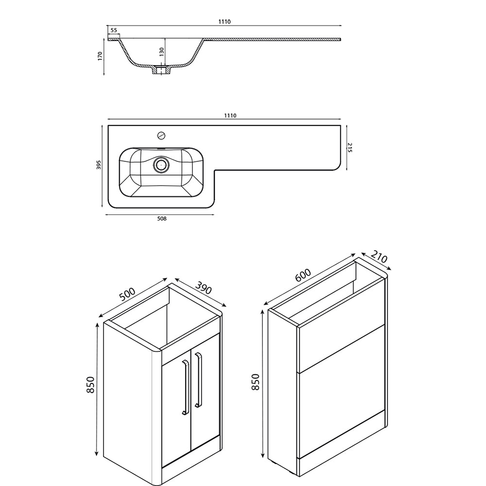 IMEX 1100mm Suburb Left Hand Two Door Floor Mounted Combination Units