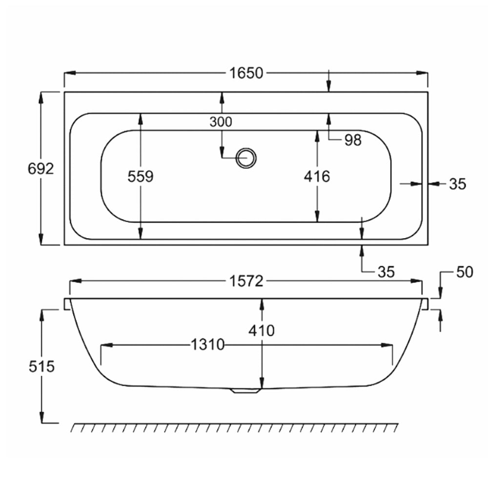 Carron Profile Acrylic Double Ended Bath - 1650x700mm