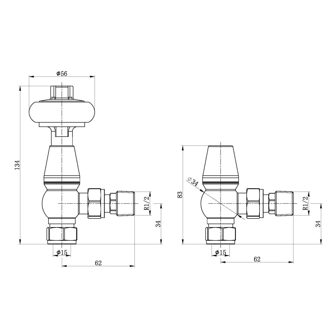 Black Nickel Wooden Head Angled Pair of Radiator Valves