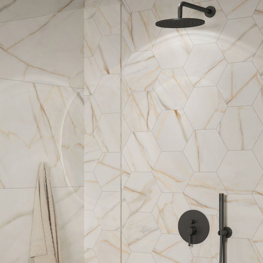 Salzburg Hexagon Gold Matt Porcelain Tile 230x270mm