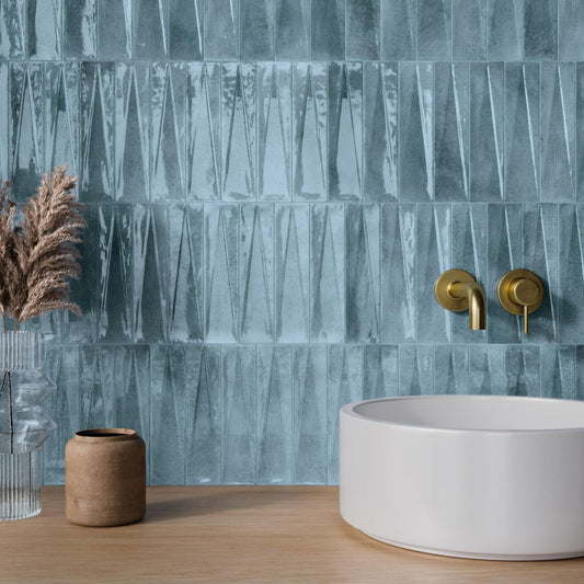 Babylon Blue Gloss Ceramic Decor Brick Tile 246x60mm