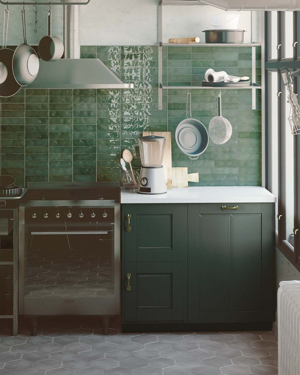 Napoli Verde Gloss Porcelain Brick Tile 200x65mm