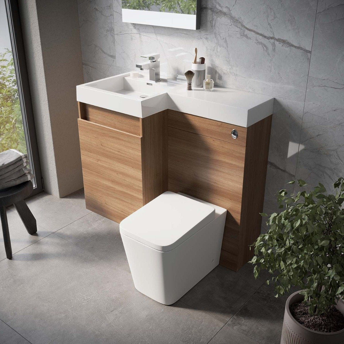 Summers Natural Oak Left Hand Combination Vanity Basin and WC Unit 900mm
