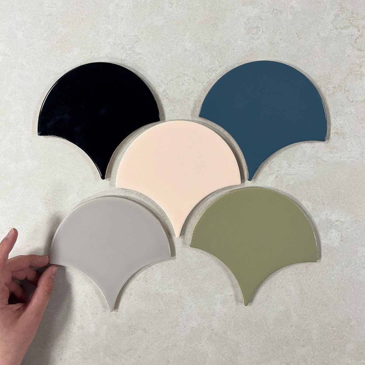 Pescara Ceramic Grey Fan Tile 150x134mm