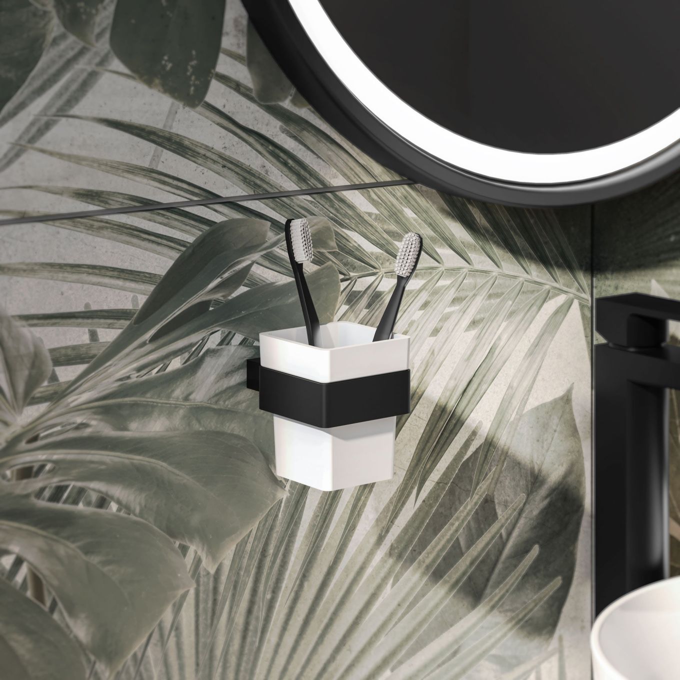 Elora Matt Black Toothbrush Tumbler and Holder