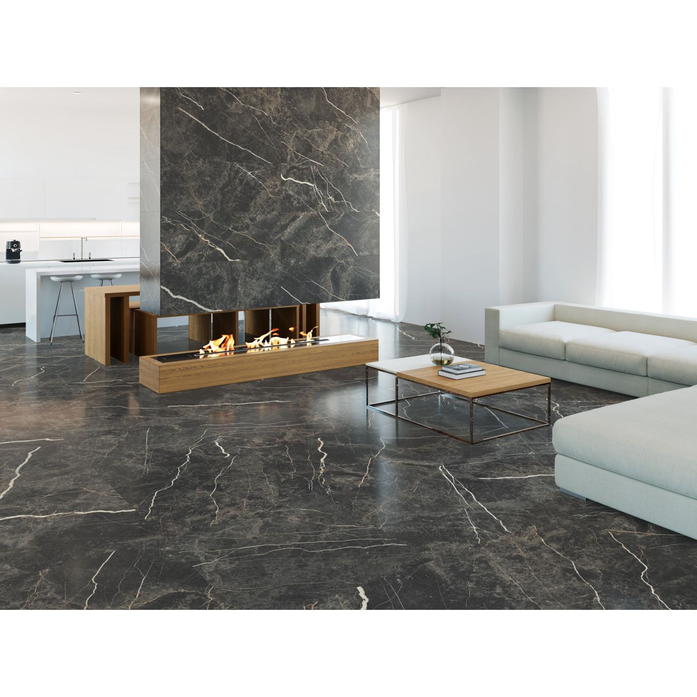 Lyons Black Marble Matt Porcelain Tile 900x900mm