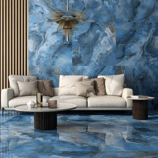 Osaka Blue Super Polished Porcelain Onyx Tile 600x1200mm
