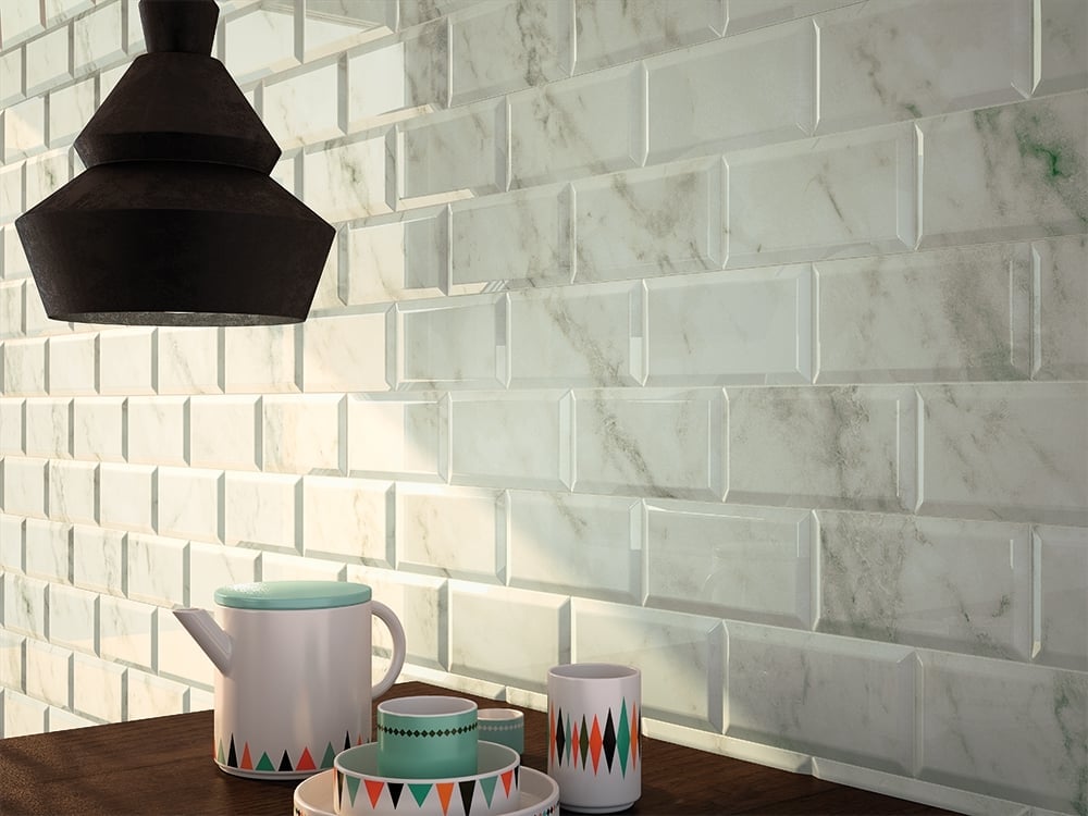 Metro Calcata Beige Marble Ceramic Brick Tile 100x200mm