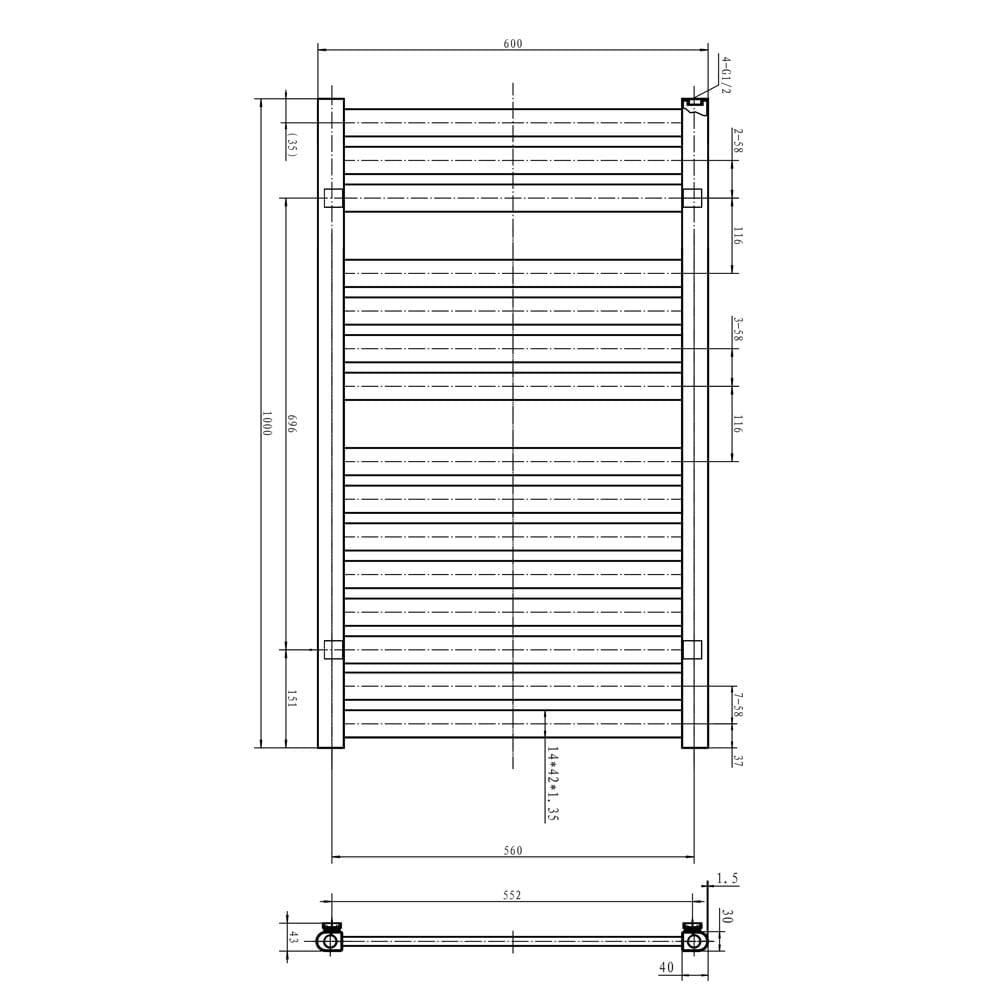 Portabello Chrome Heated Towel Rail 1000x600mm