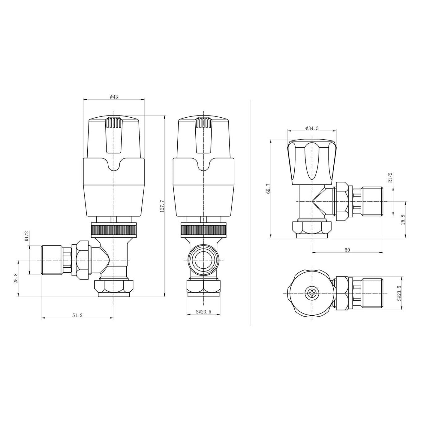 Thermostatic Chrome Angled Pair of Radiator Valves
