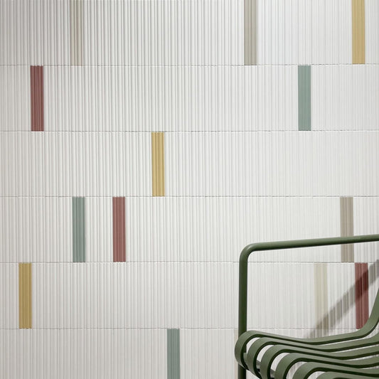 Prism Ribbed White Matt Ceramic Brick Tile 200x50mm