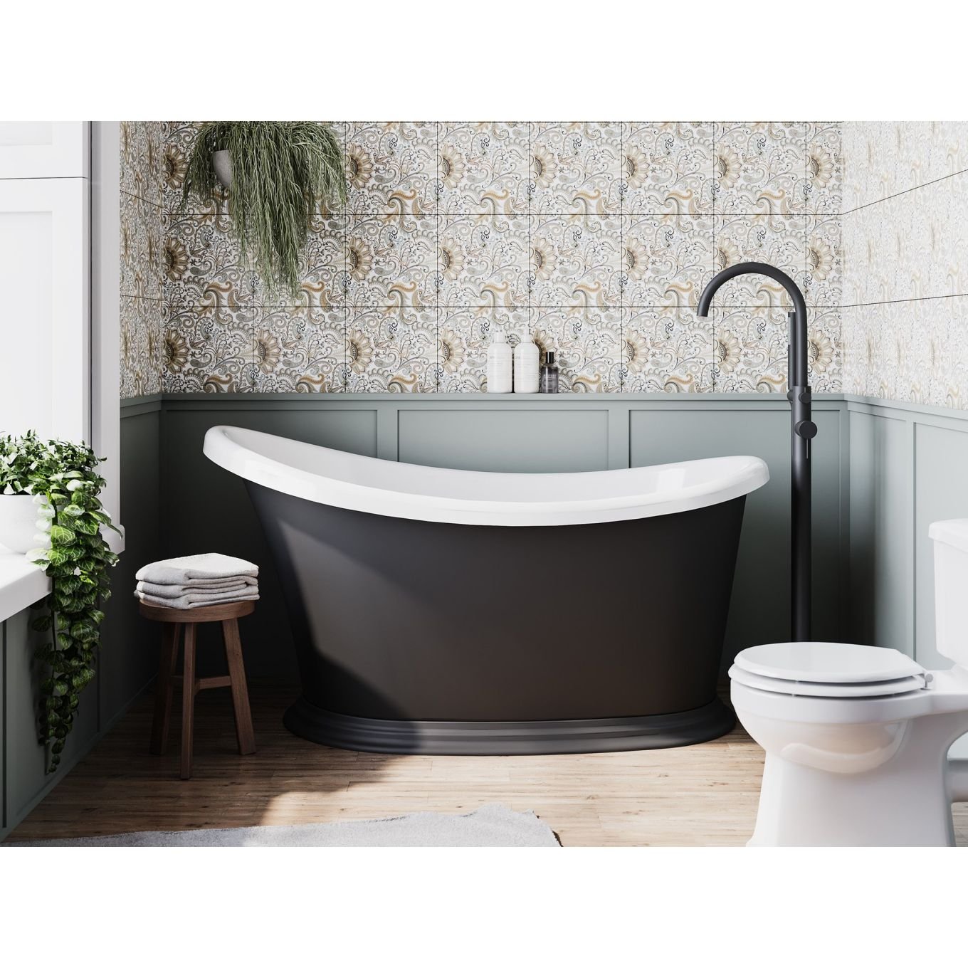 Brampton Matt Black Traditional Rolltop Freestanding Bath 1350x710mm