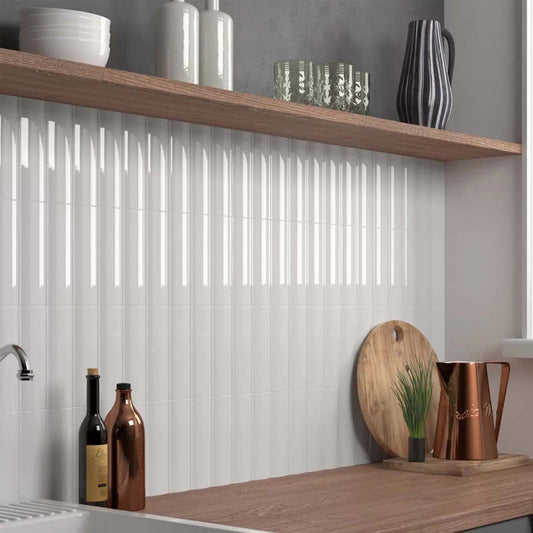 Valencia Out Gesso White Gloss Ceramic Tile 200x65mm