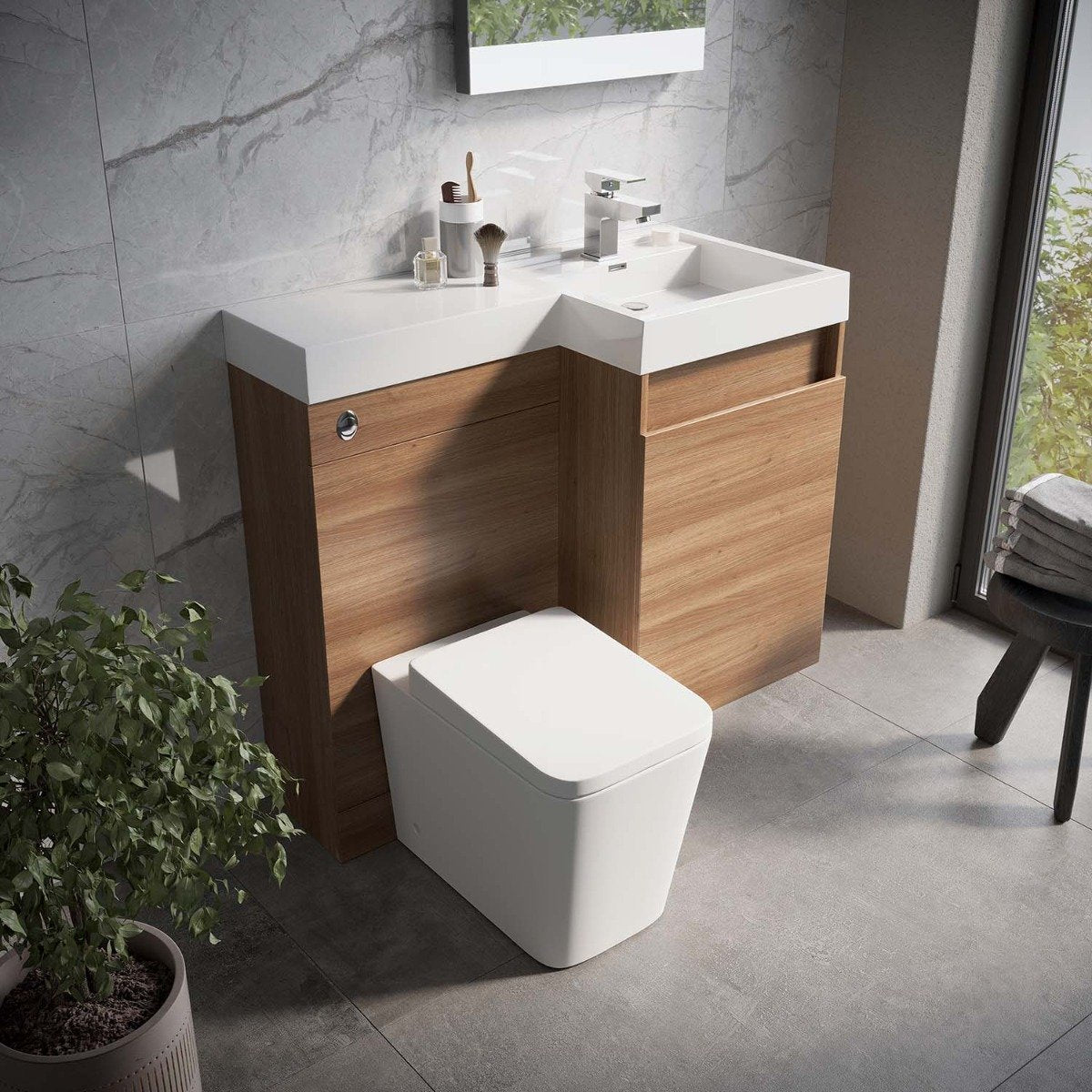Summers Natural Oak Right Hand Combination Vanity Basin and WC Unit 900mm