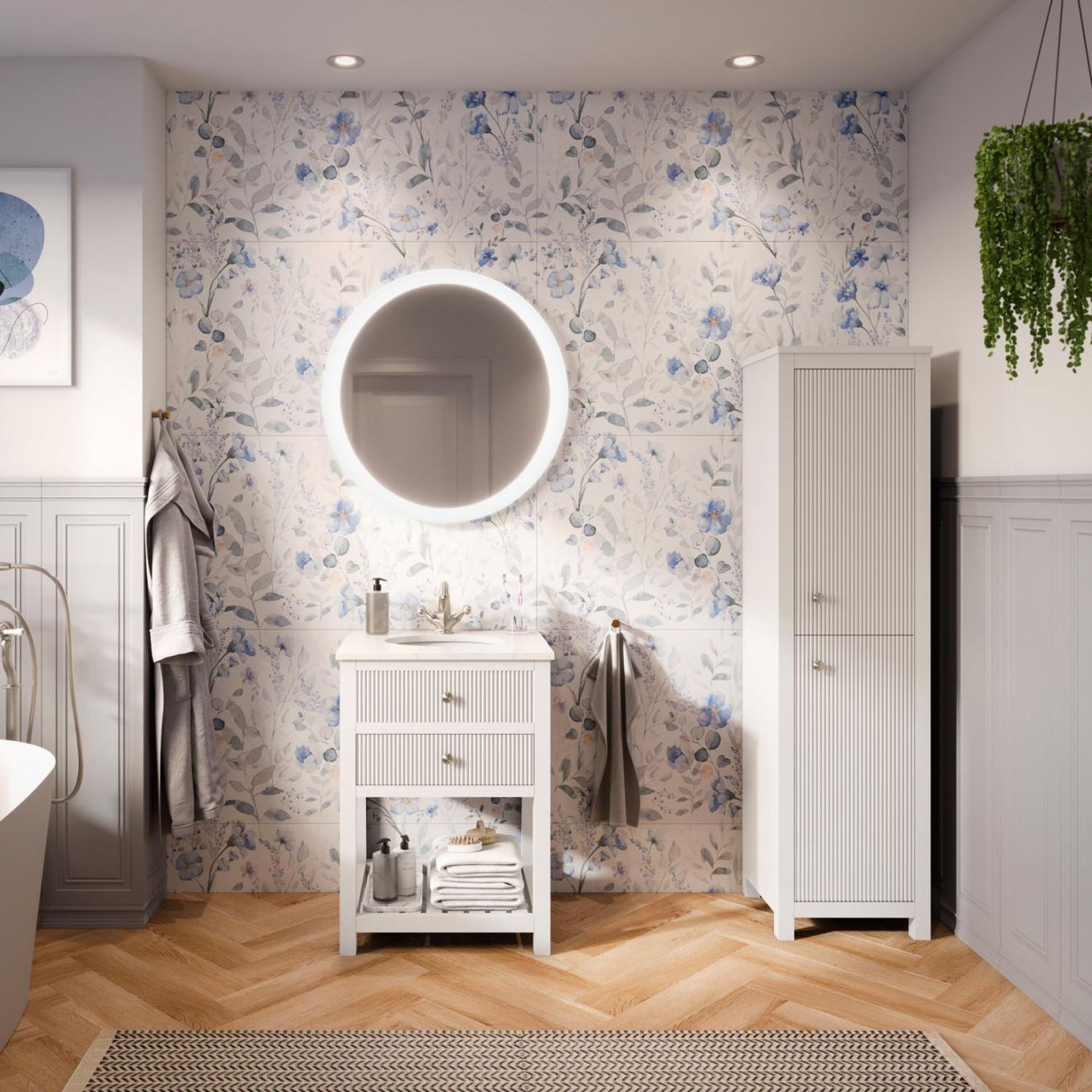 Addison Ribbed White Floor Standing Vanity Unit 600mm