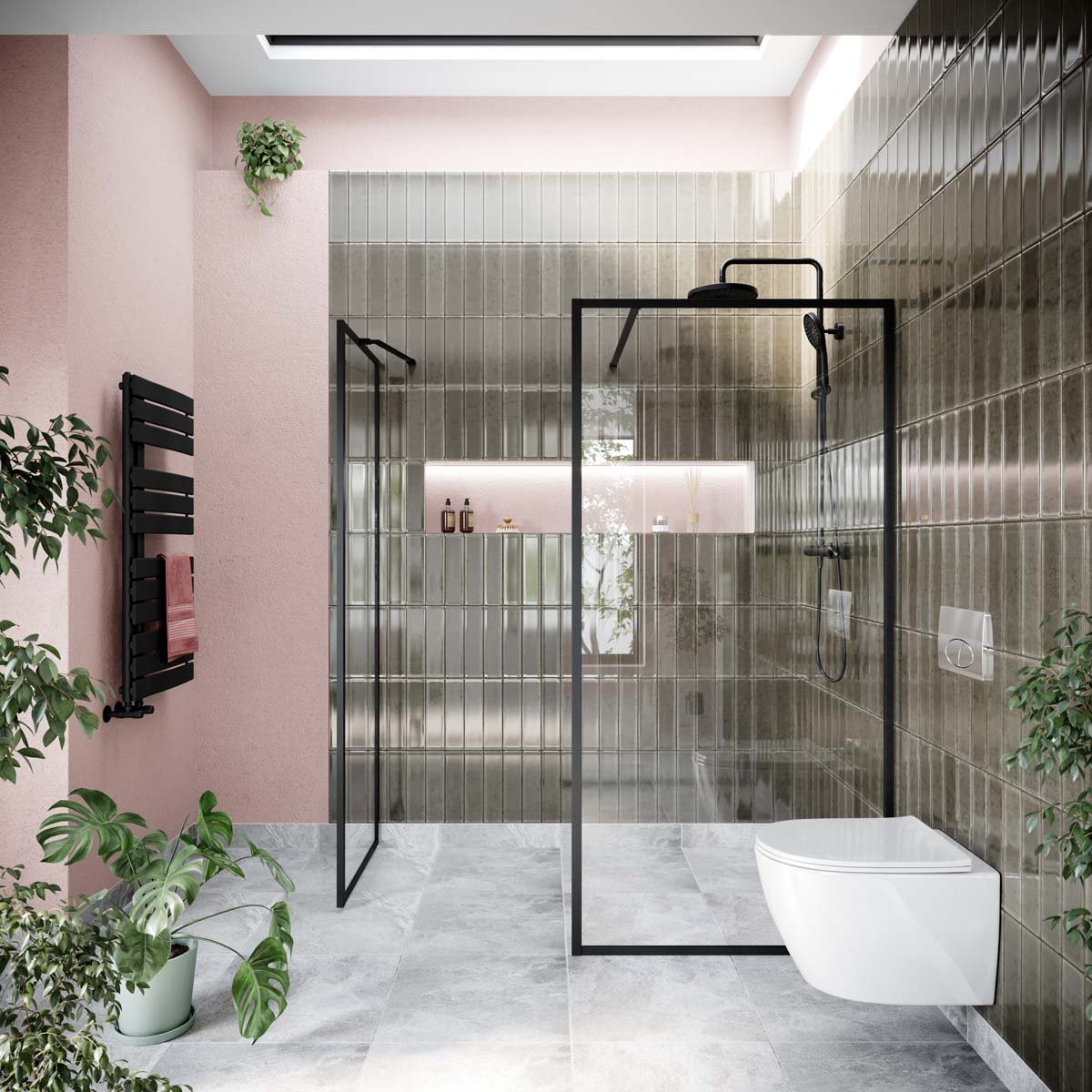 Amien Matt Black Framed Clear Glass Shower Screen 980mm