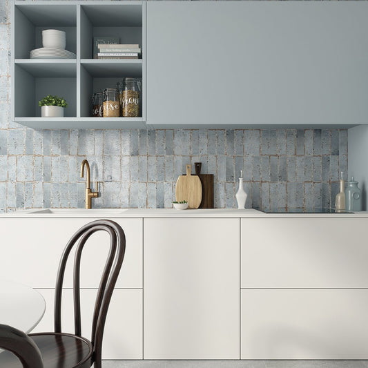 Monza Cielo Blue Glossy Porcelain Brick Tile 65x200mm