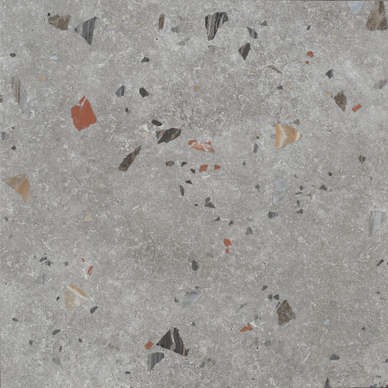 Bono Silver Grey Matt Porcelain Terrazzo Tile 600x600mm