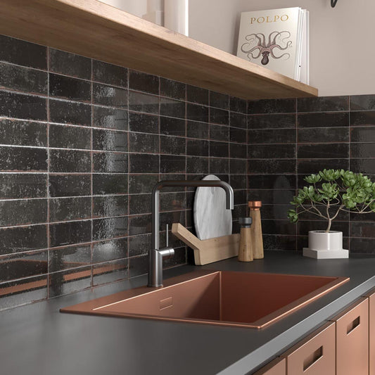 Monza Antracita Glossy Porcelain Brick Tile 65x200mm