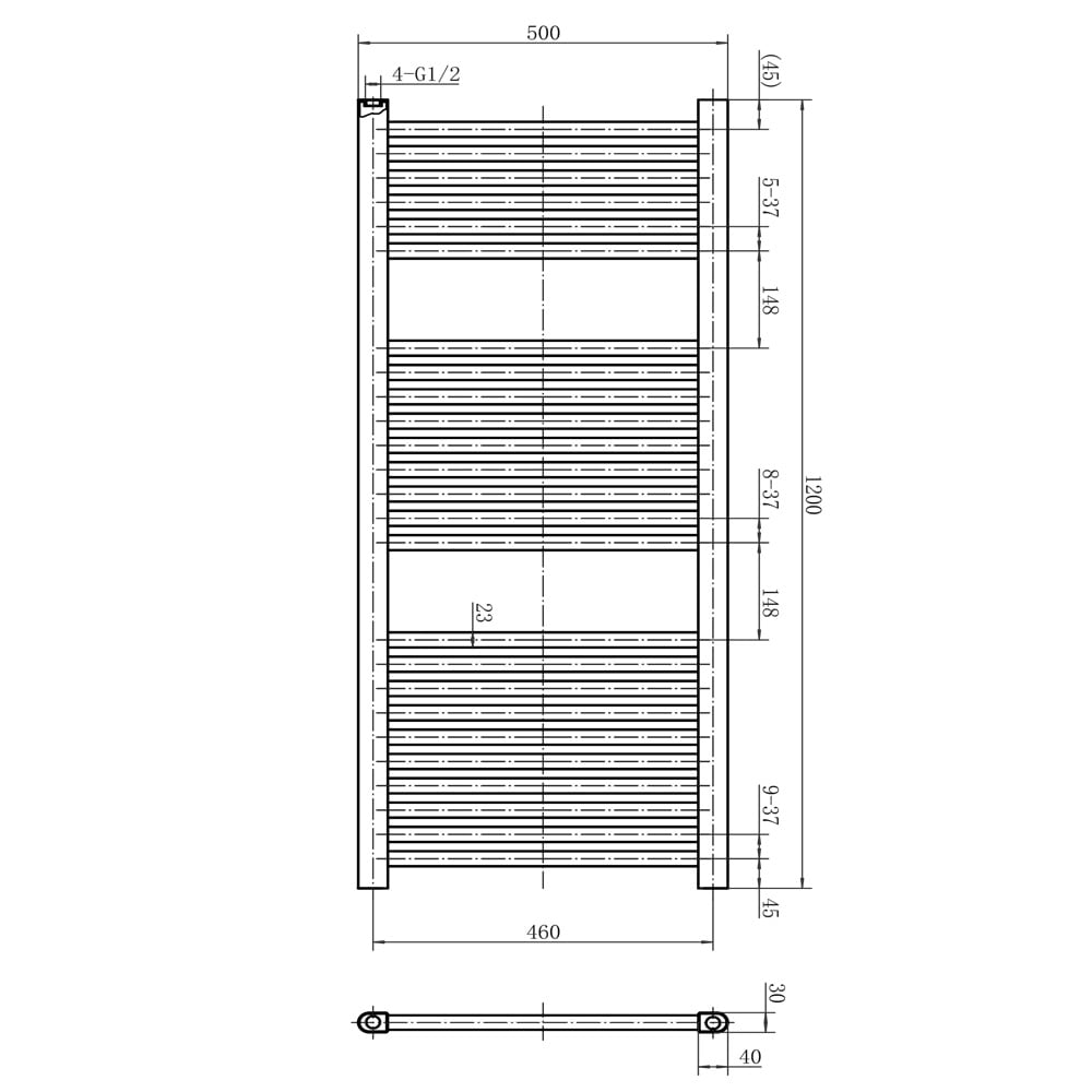 Neptune Chrome Heated Towel Rail 1200x500mm