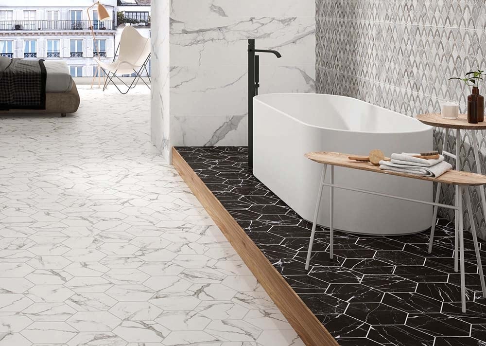 La Bella White Marble Hexagon Matt Porcelain Tile 230x270mm