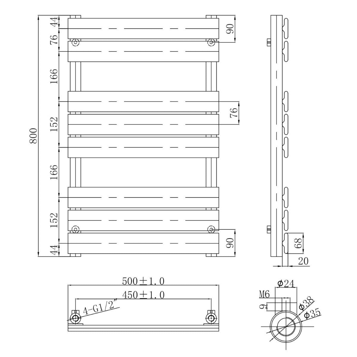 Rosa Matt Black Heated Towel Rail 800x500mm