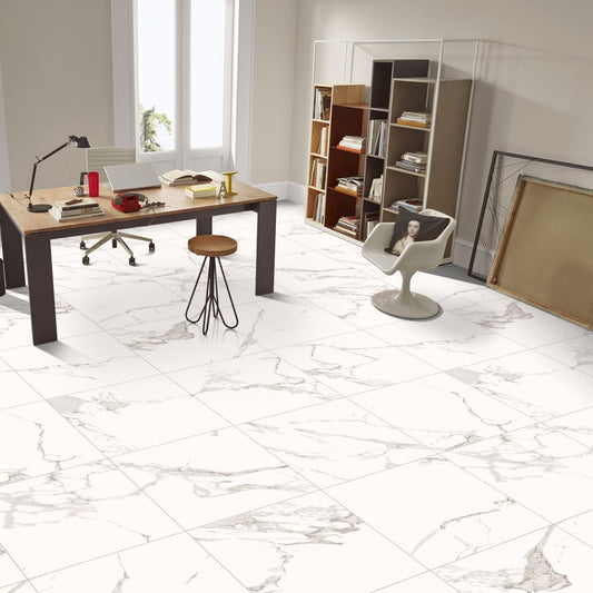 Miramar White Matt Porcelain Marble Tile 600x600mm