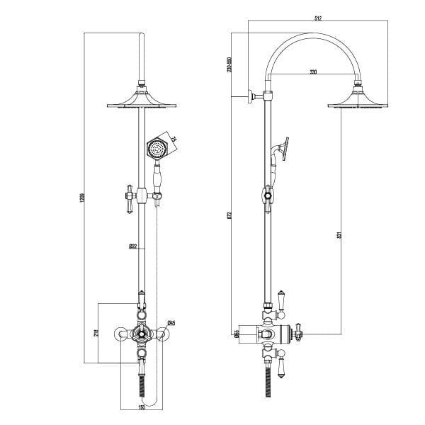 Adonis Chrome Traditional Thermostatic Dual Outlet Shower Pack
