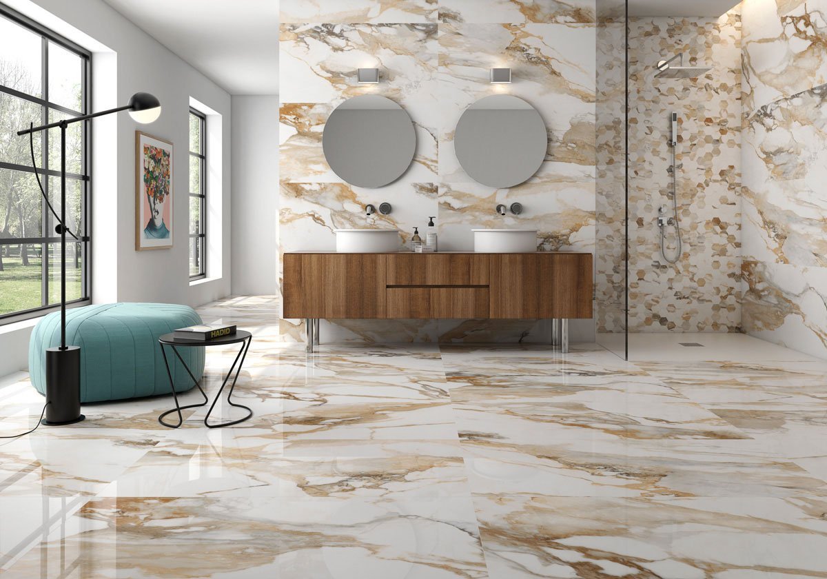 Charlie Beige Marble Gloss Porcelain Tile 600x1200mm