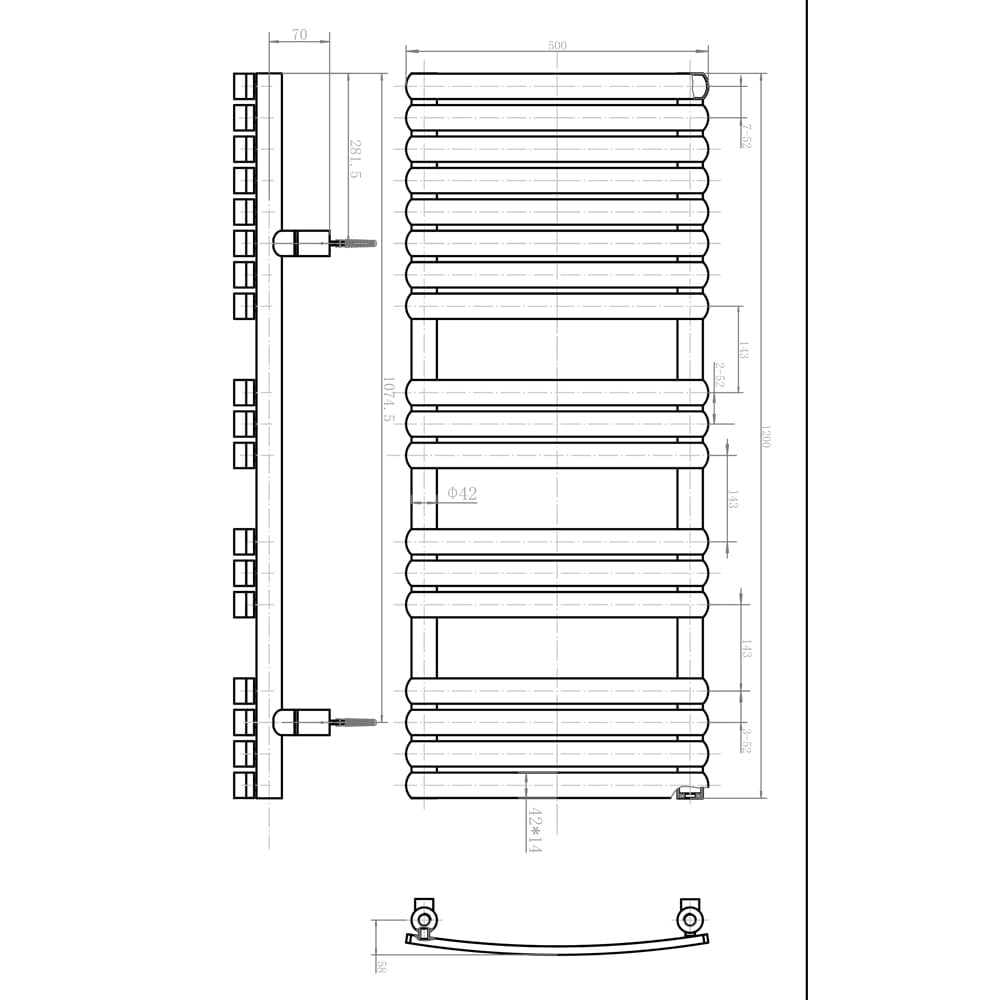 Eventon Chrome Heated Towel Rail 1200x500mm
