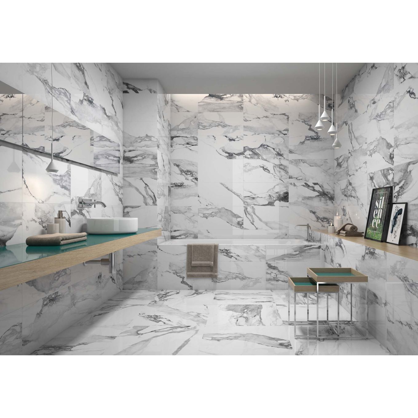 Charlie White Marble Gloss Porcelain Tile 300x600mm