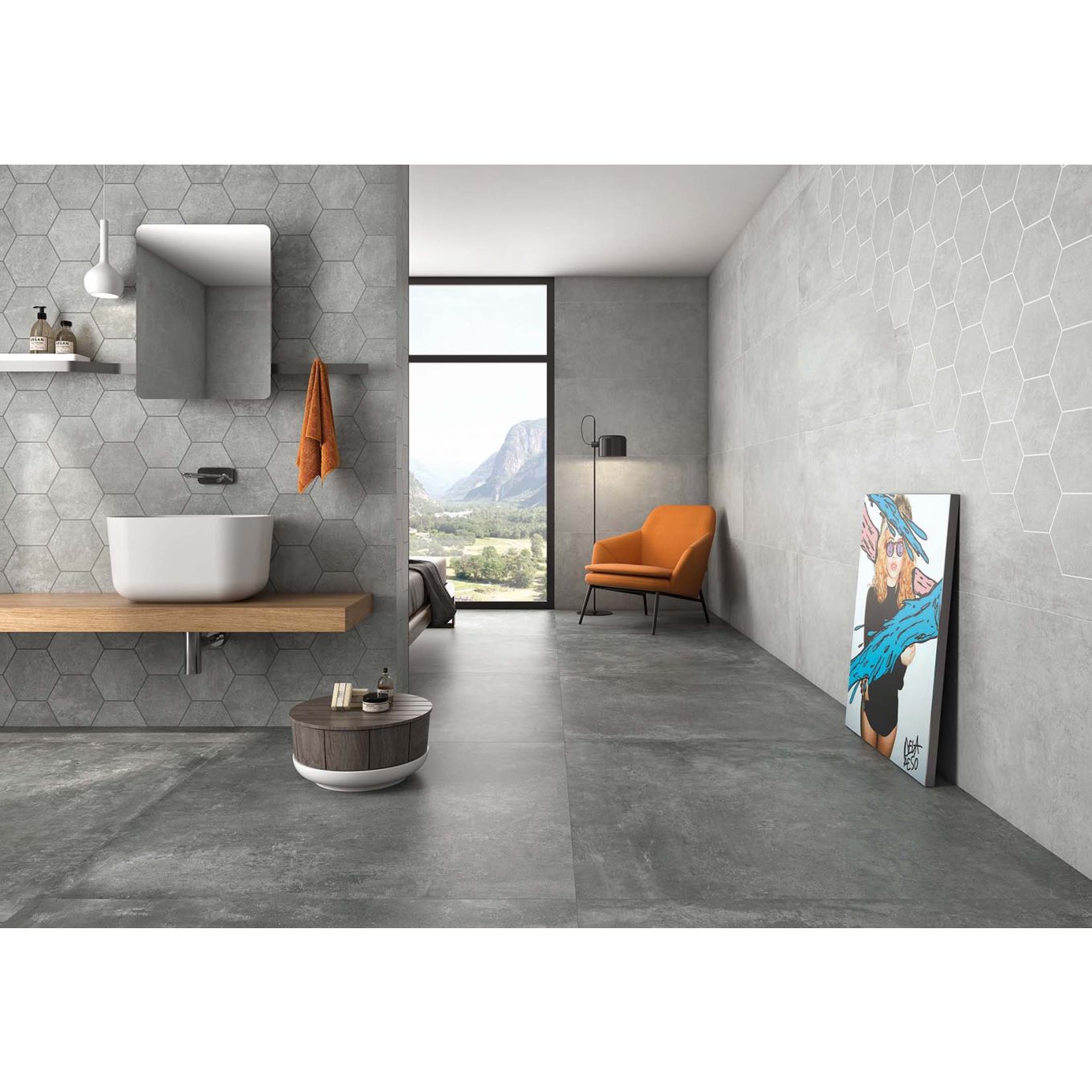 Gandi Concrete Perla Hexagon Matt Porcelain Tile 250x290mm