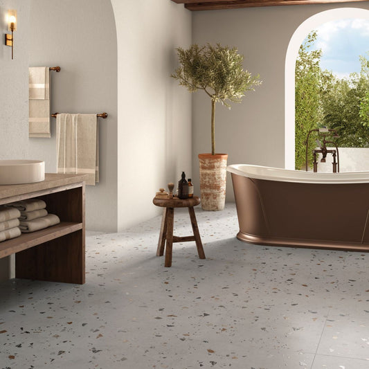 Bono Pearl Grey Matt Porcelain Terrazzo Tile 600x1200mm