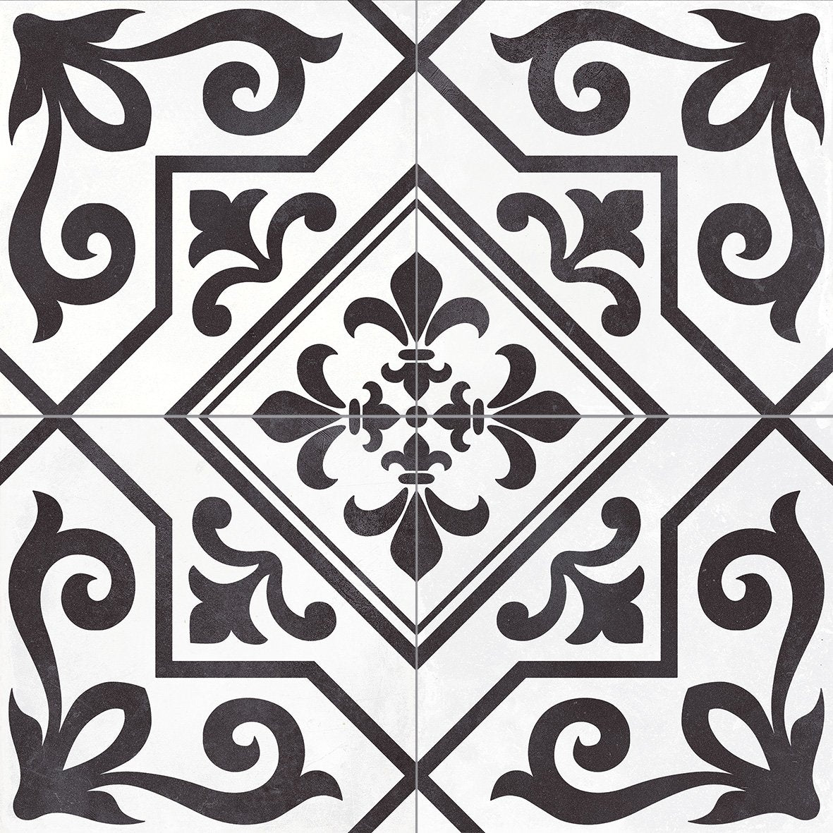 Xabia Black Patterned Matt Porcelain Tile 452x452mm