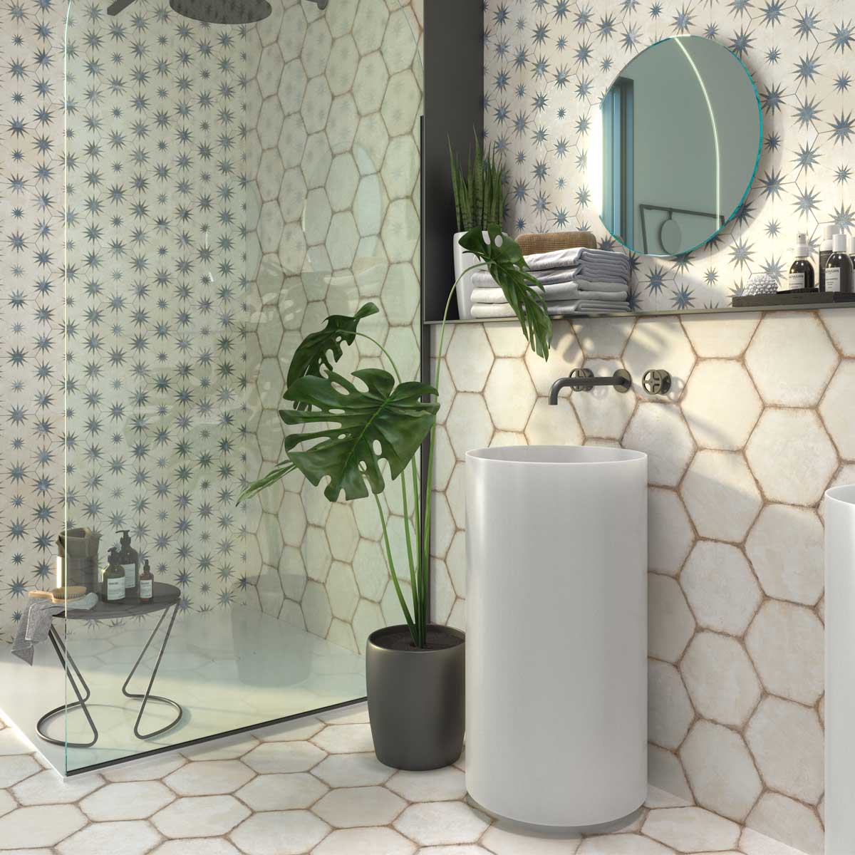 Elise Decor Blue Hexagon Matt Porcelain Tile 228x198mm