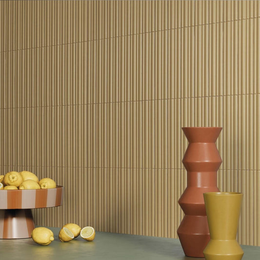 Prism Ribbed Gold Matt Ceramic Brick Tile 200x50mm