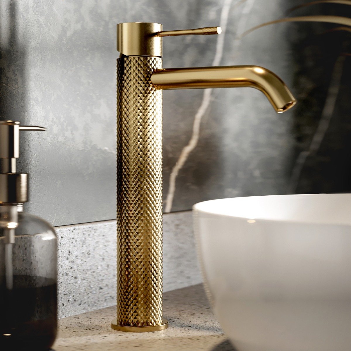 Moray Champagne Gold Knurled Tall Basin Tap